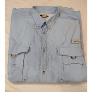 Columbia PFG Mens Button Down Fishing Shirt Size XXL Blue Short Sleeve Vented